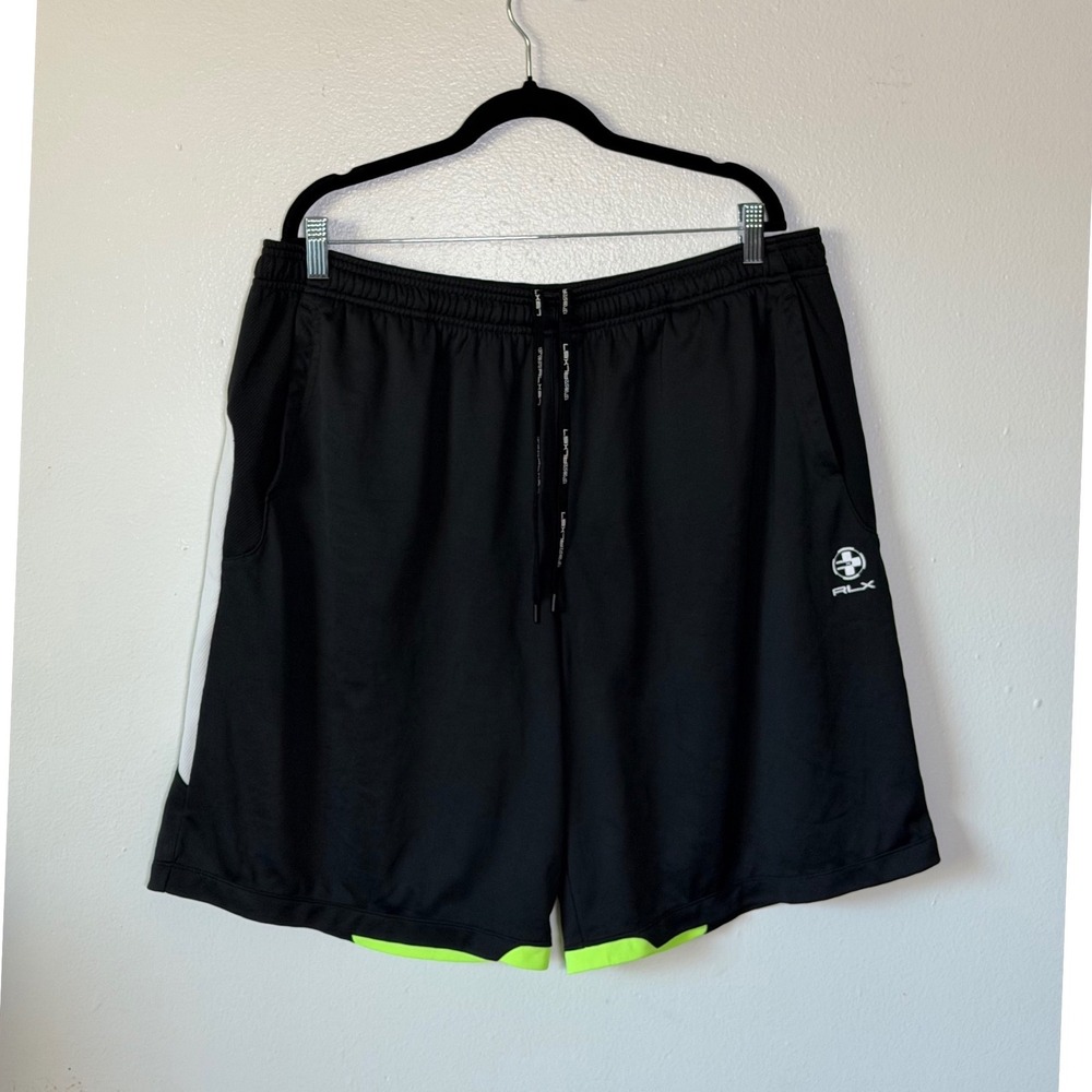 Ralph Lauren RLX Men's XXL Black Athletic Performance Shorts Neon Green Light